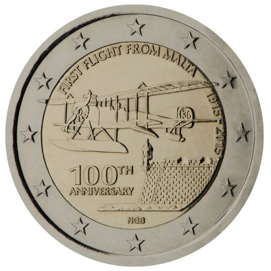 2 euro Malta 2015, 100° anniv. primo volo da Malta