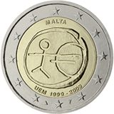 2 euro Malta 2009, 10° anniv. Unione Economica e Monetaria