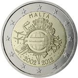 2 euro Malta 2012, 10 anni di banconote e monete in euro
