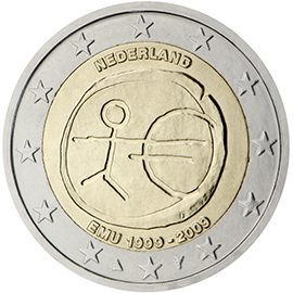 2 euro Paesi Bassi 2009, 10° anniv. Unione Economica e Monetaria