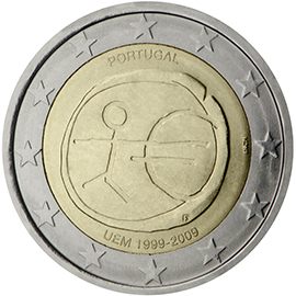 2 euro Portogallo 2009, 10° anniv. Unione Economica e Monetaria