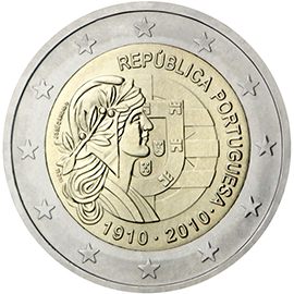 2 euro Portogallo 2010, 100° anniv. Repubblica Portoghese