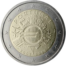 2 euro Portogallo 2012, 10 anni di banconote e monete in euro