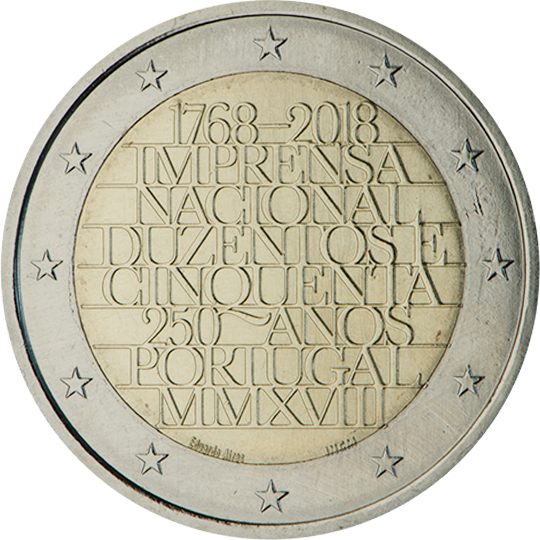 2 euro Portogallo 2018, 250° anniv. Imprensa Nacional - Casa da Moeda
