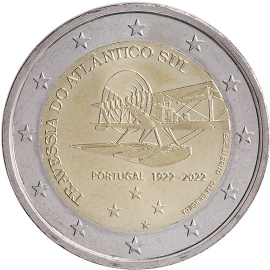 2 euro Portogallo 2022, 100° anniv. prima trasvolata dell'Atlantico meridionale