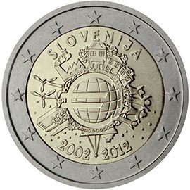 2 euro Slovenia 2012, 10 anni di banconote e monete in euro