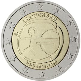 2 euro Slovacchia 2009, 10° anniv. Unione Economica e Monetaria