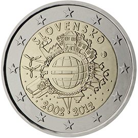 2 euro Slovacchia 2012, 10 anni di banconote e monete in euro