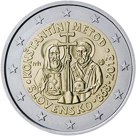 2 euro Slovacchia 2013, 1150° anniv. missione di Costantino e Metodio nella Grande Moravia
