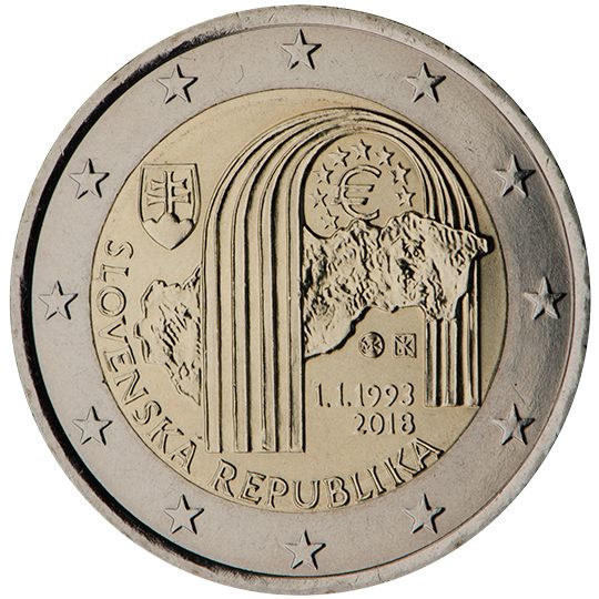 2 euro Slovacchia 2018, 25° anniv. Costituzione della Repubblica Slovacca
