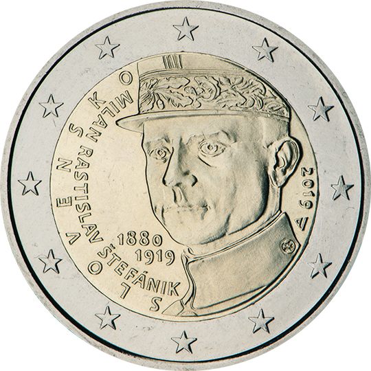 2 euro Slovacchia 2019, 100° anniv. morte Milan Rastislav Štefánik