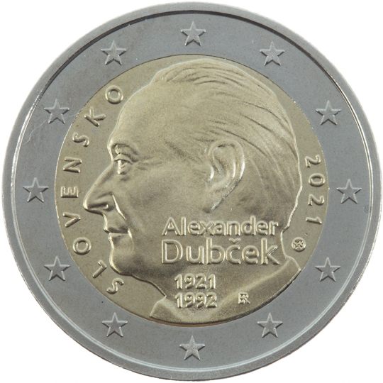 2 euro Slovacchia 2021, 100° anniv. nascita Alexander Dubček