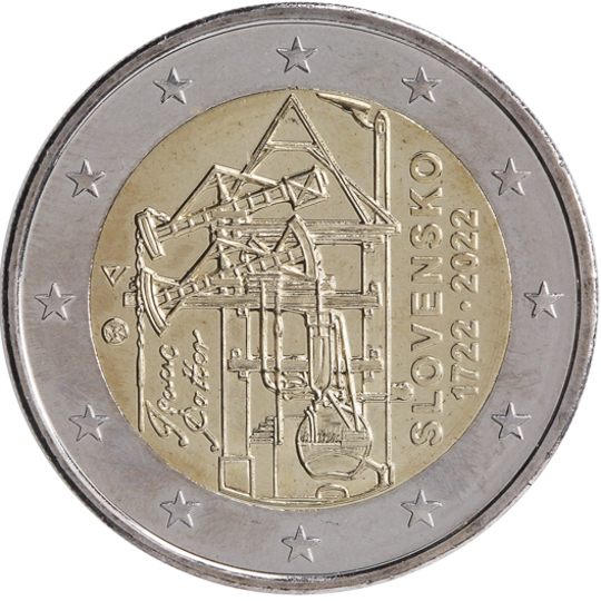 2 euro Slovacchia 2022, 300° anniv. prima macchina a vapore slovacca
