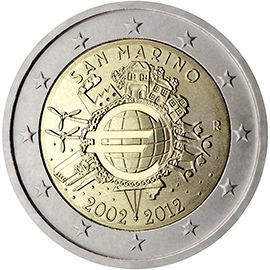2 euro San Marino 2012, 10 anni di banconote e monete in euro