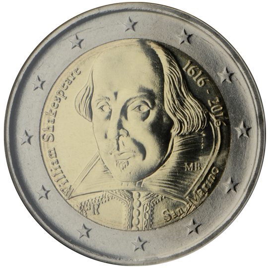 2 euro San Marino 2016, 400° anniv. morte William Shakespeare