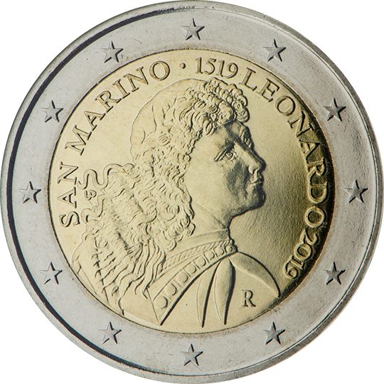 2 euro San Marino 2019, 500° anniv. morte Leonardo da Vinci