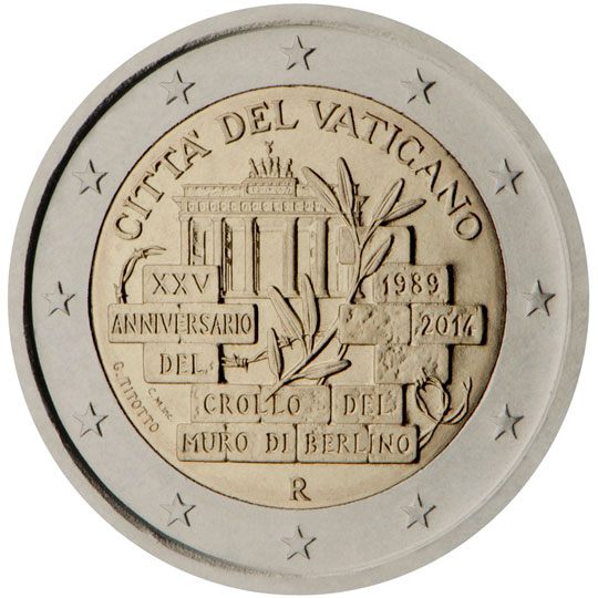 2 euro Vaticano 2014, XXV anniv. crollo muro di Berlino