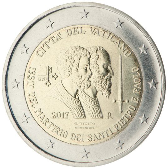 2 euro Vaticano 2017, 1950° anniv. martirio San Pietro e San Paolo