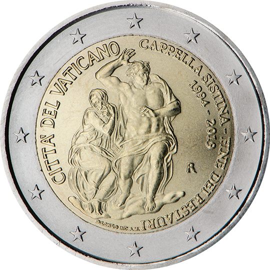 2 euro Vaticano 2019, 25° anniv. Restauro Cappella Sistina