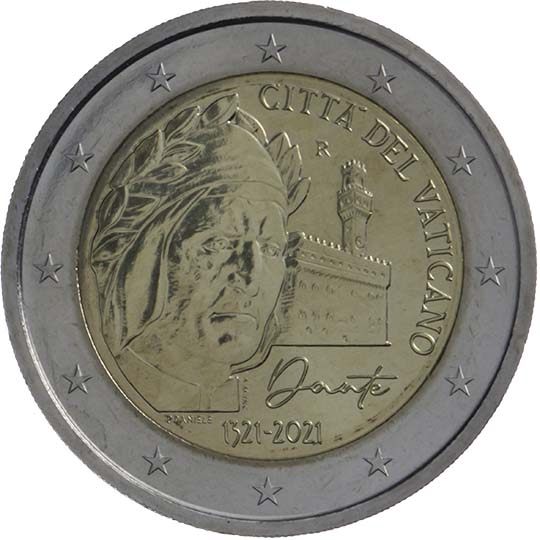 2 euro Vaticano 2021, VII centenario morte Dante Alighieri